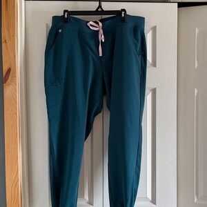 Figs Women's Teal Jogger Pants with Pink Drawstring